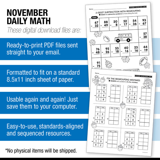 Printable Second Grade November Daily Math