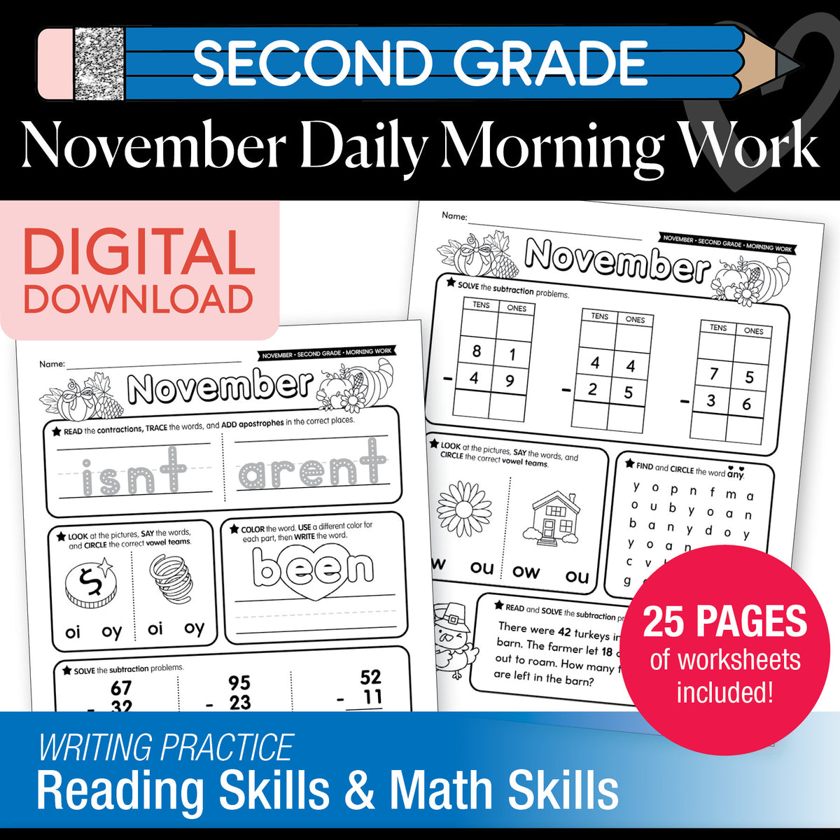 Printable Second Grade November Daily Morning Work