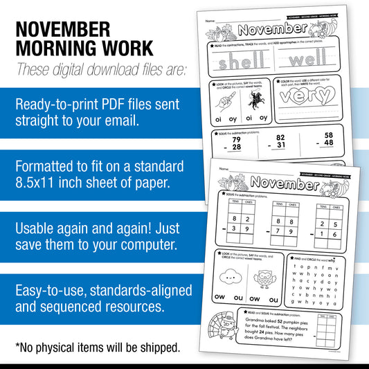 Printable Second Grade November Daily Morning Work