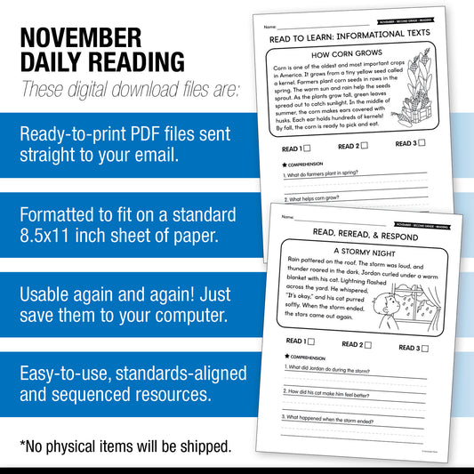 Printable Second Grade November Daily Reading