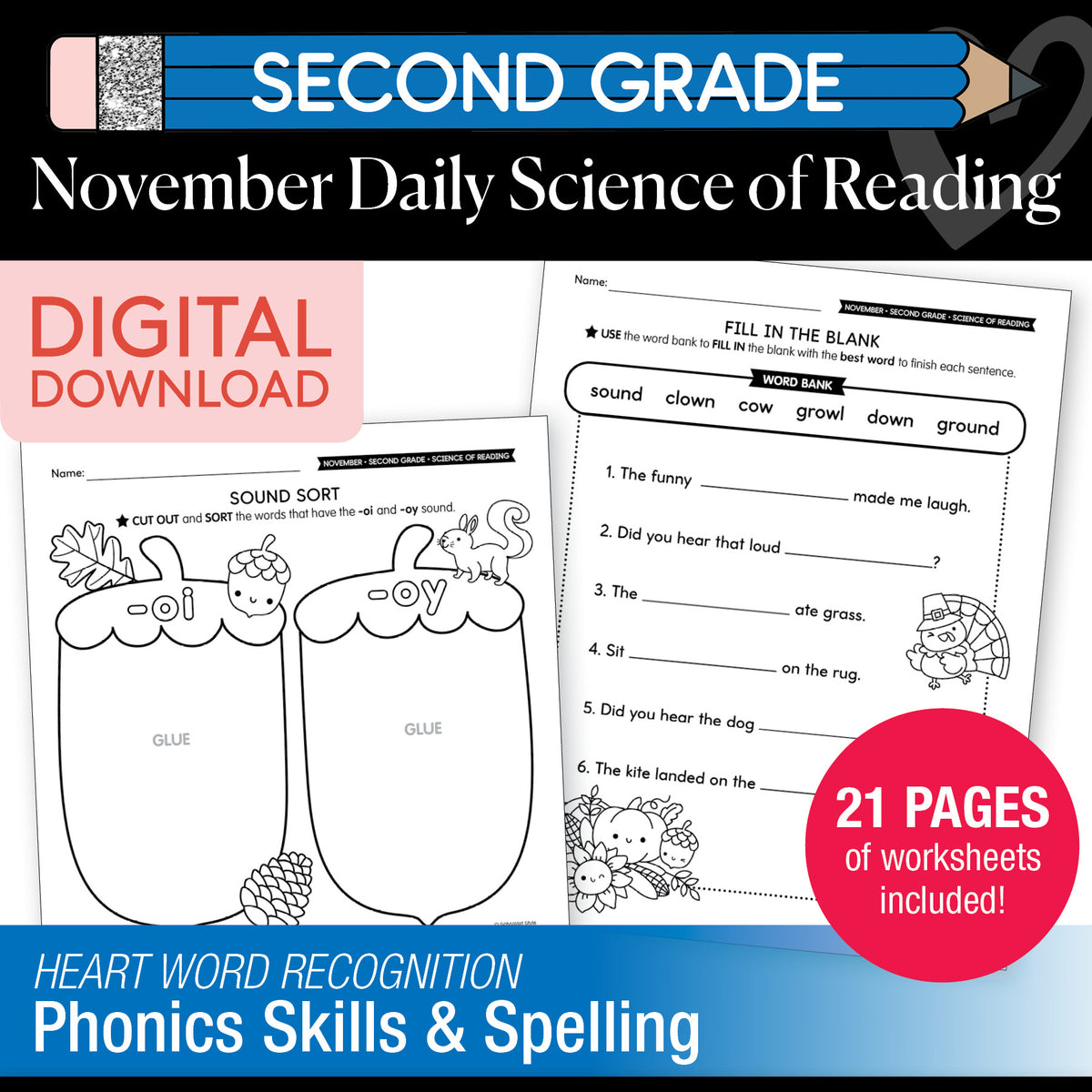 Printable Second Grade November Daily Science of Reading