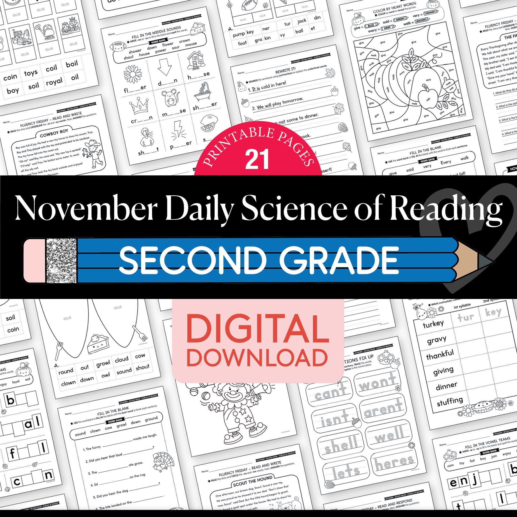 Printable Second Grade November Daily Science of Reading