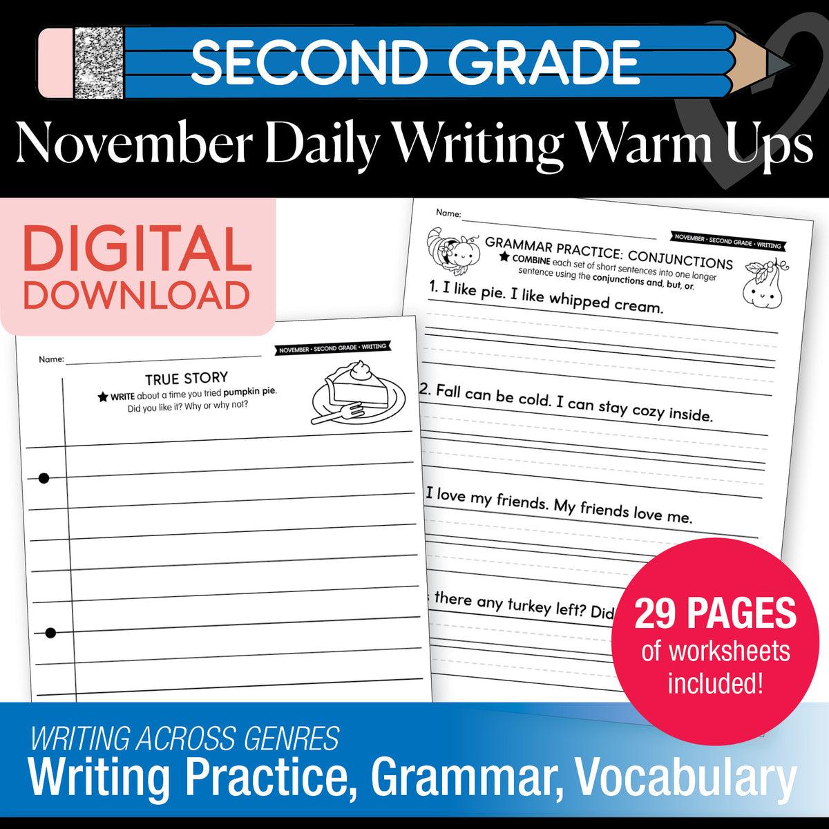 Printable Second Grade November Daily Writing