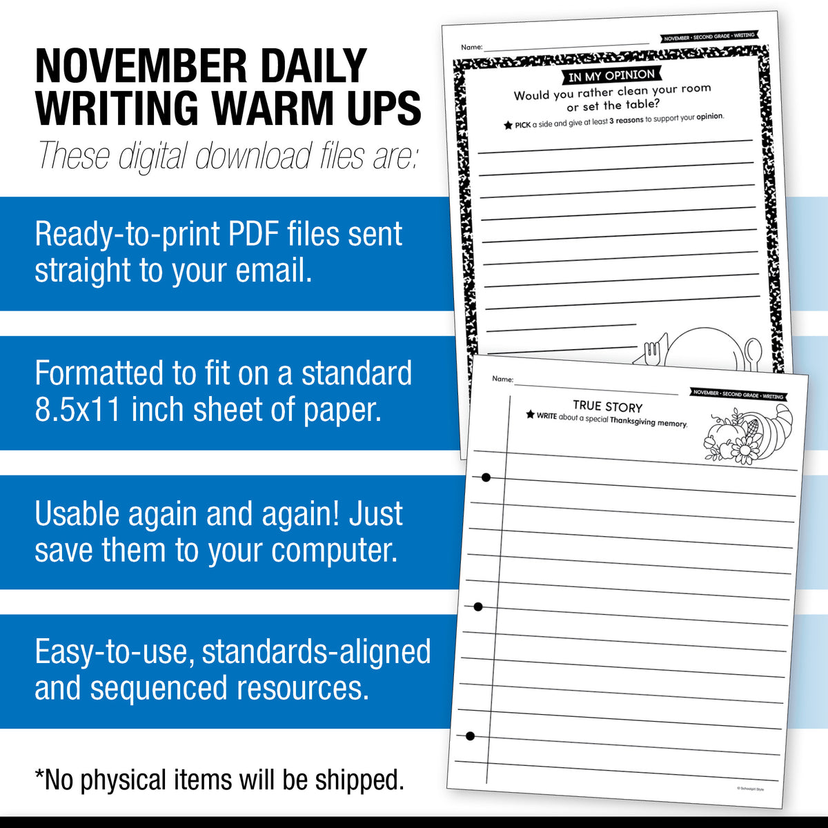 Printable Second Grade November Daily Writing