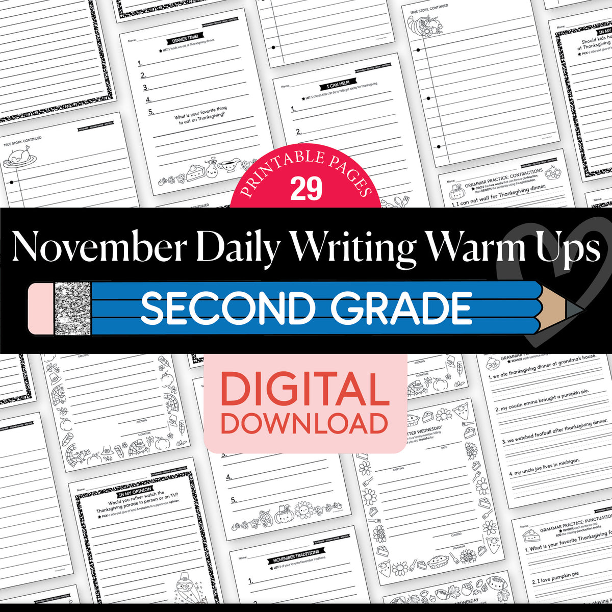 Printable Second Grade November Daily Writing