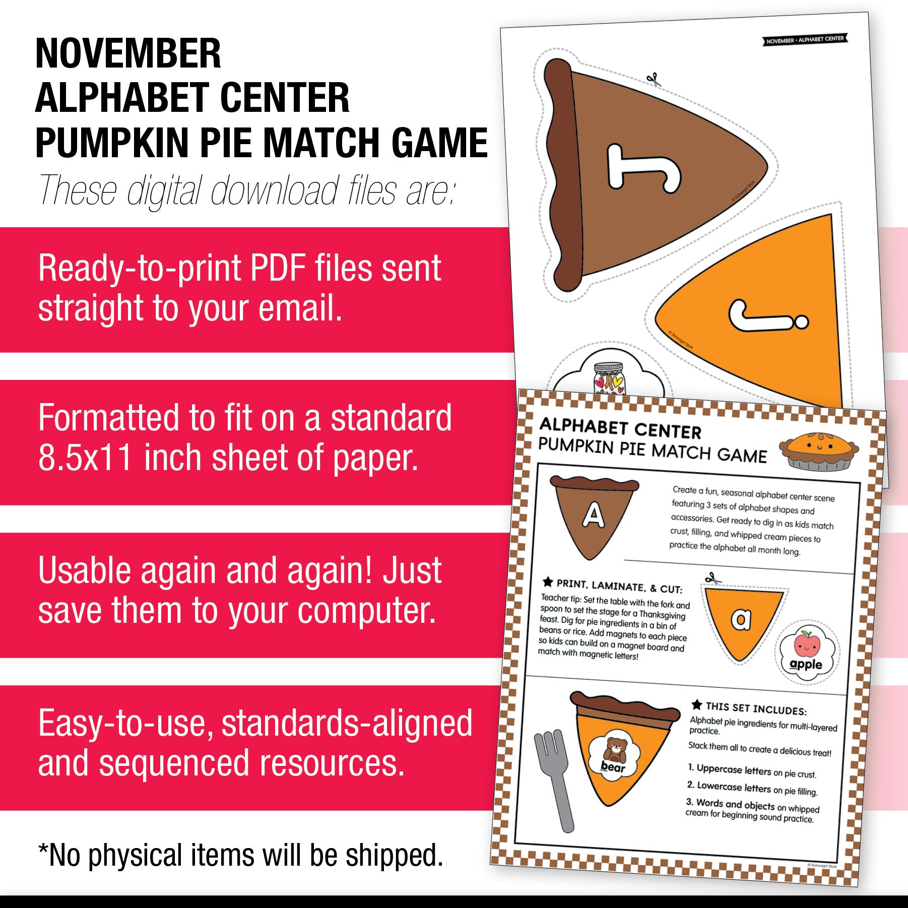 Printable Preschool November Alphabet Match