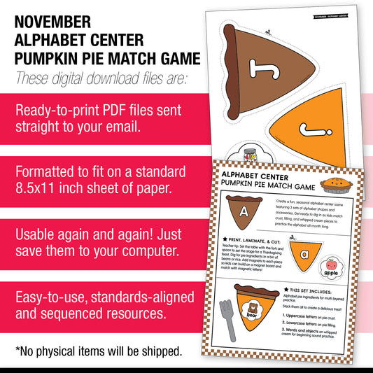 Printable Preschool November Alphabet Match