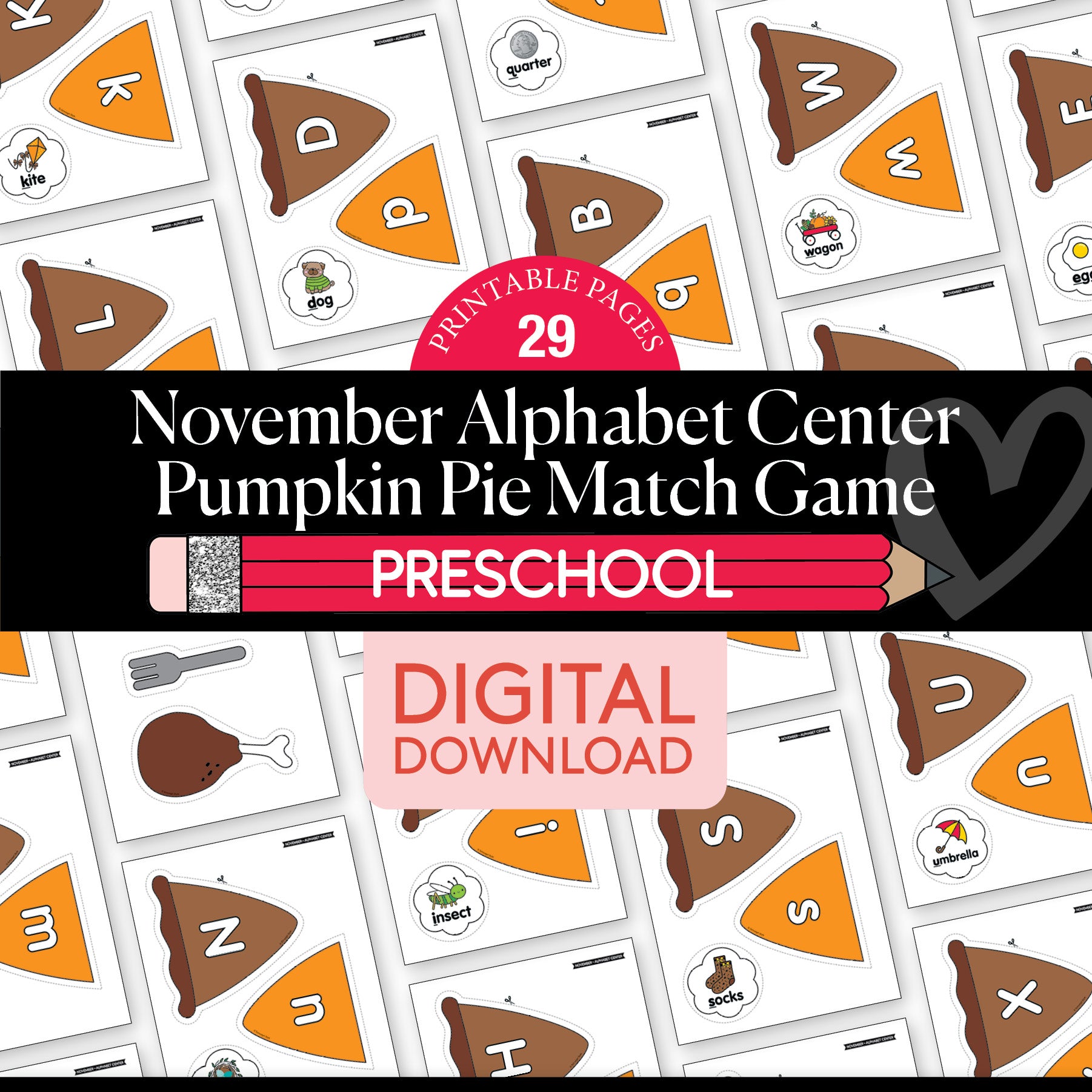 Printable Preschool November Alphabet Match