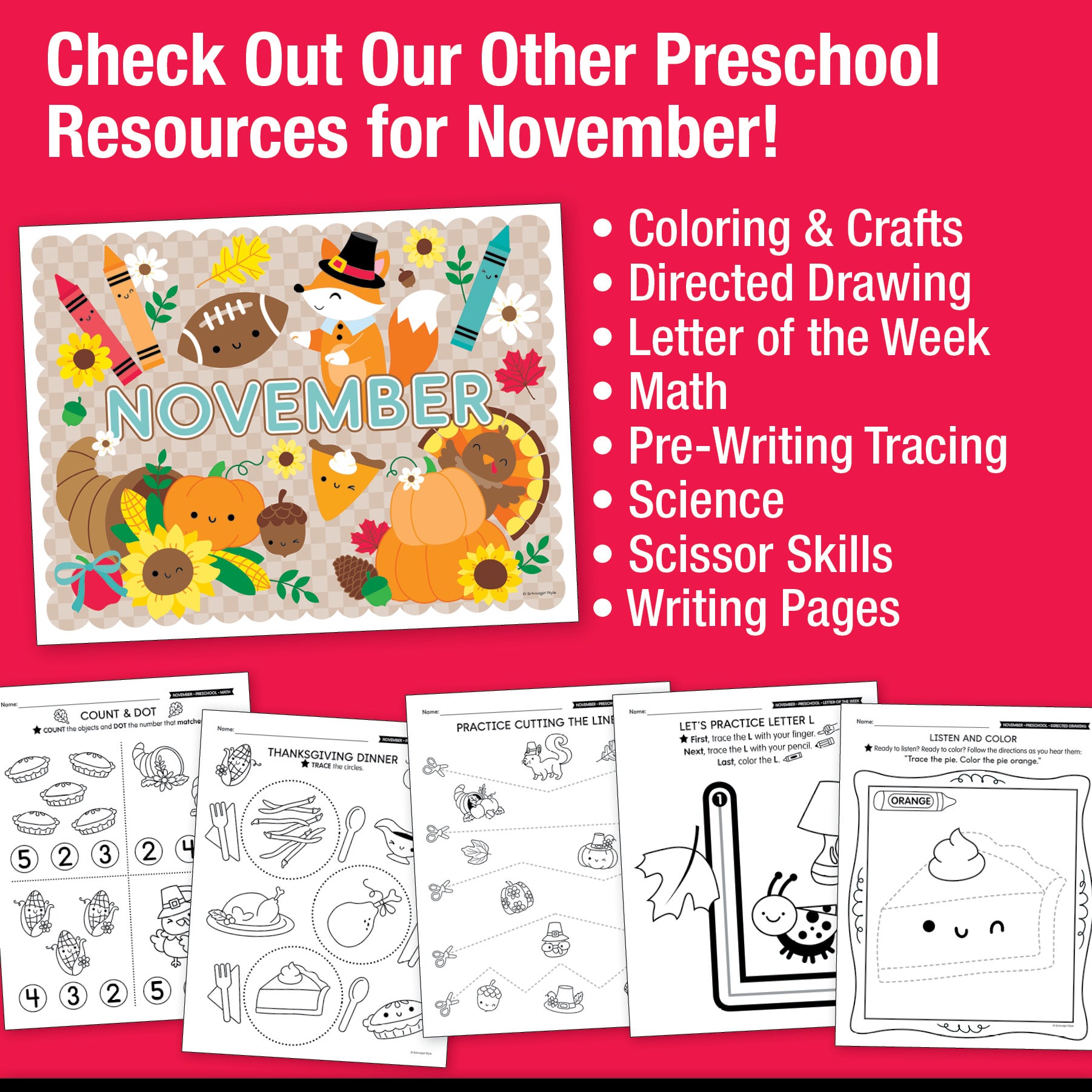 Printable Preschool November Alphabet Match