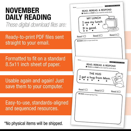 Printable Kindergarten November Daily Reading