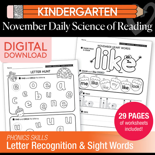 Printable Kindergarten November Daily Science of Reading