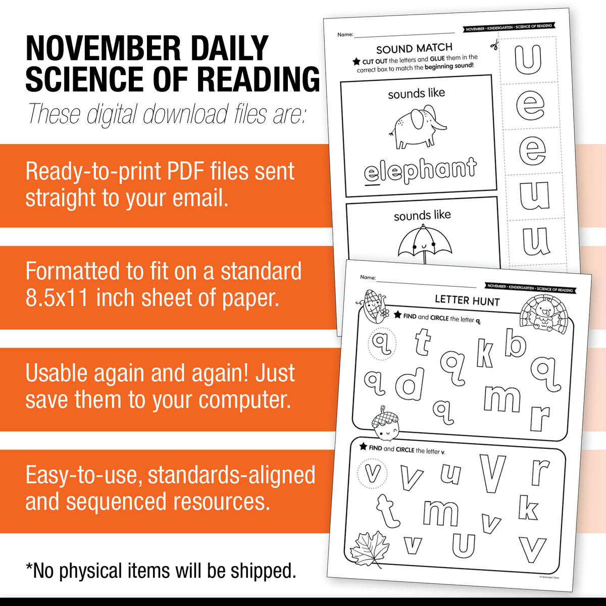 Printable Kindergarten November Daily Science of Reading