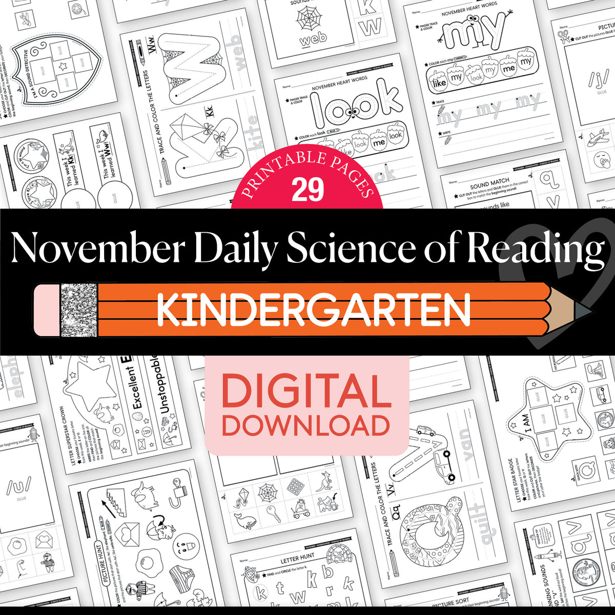 Printable Kindergarten November Daily Science of Reading