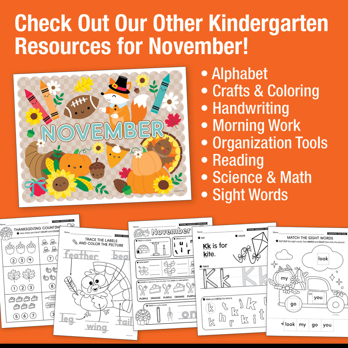 Printable Kindergarten November Daily Science of Reading