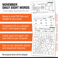 Load image into Gallery viewer, Printable Kindergarten November Daily Sight Words
