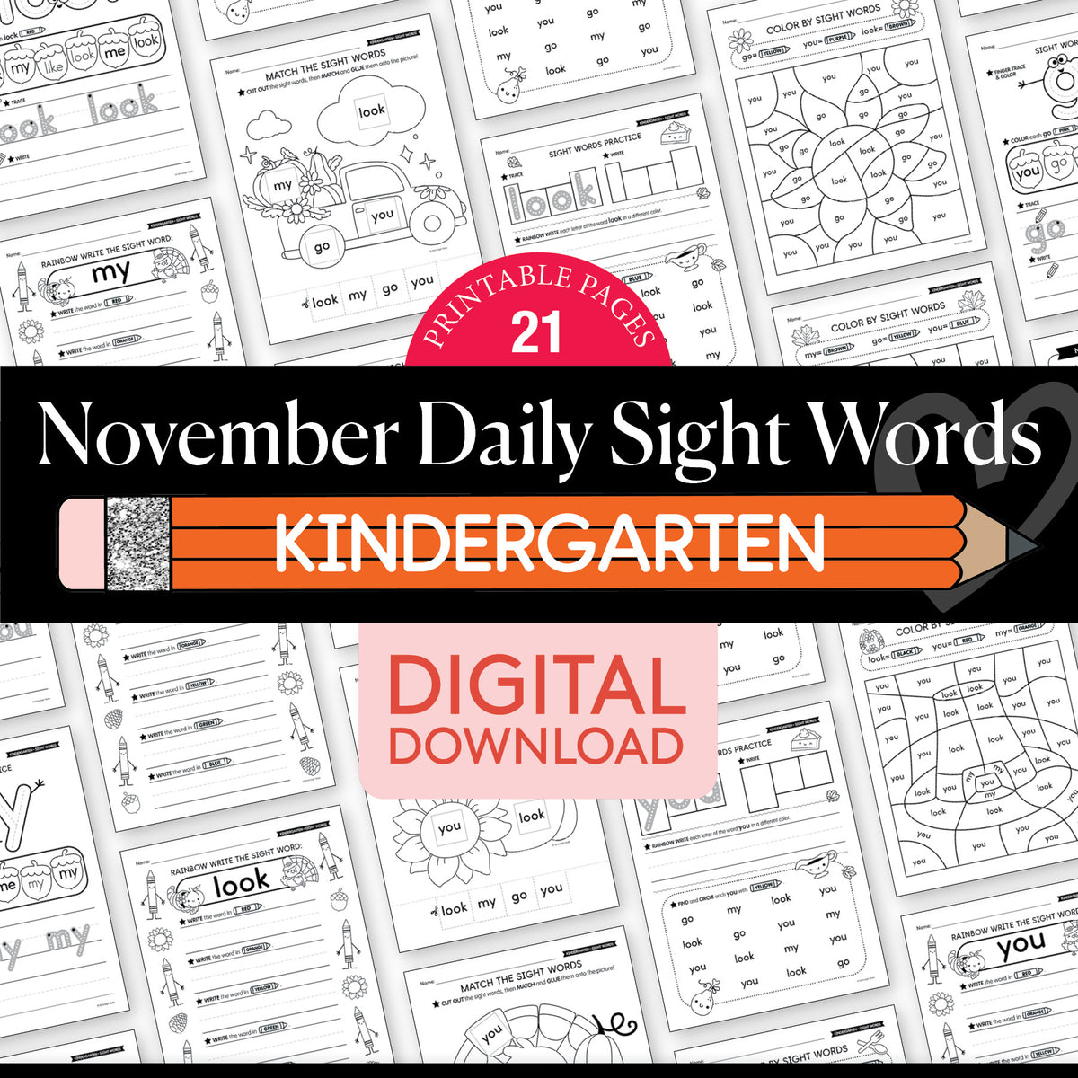Printable Kindergarten November Daily Sight Words