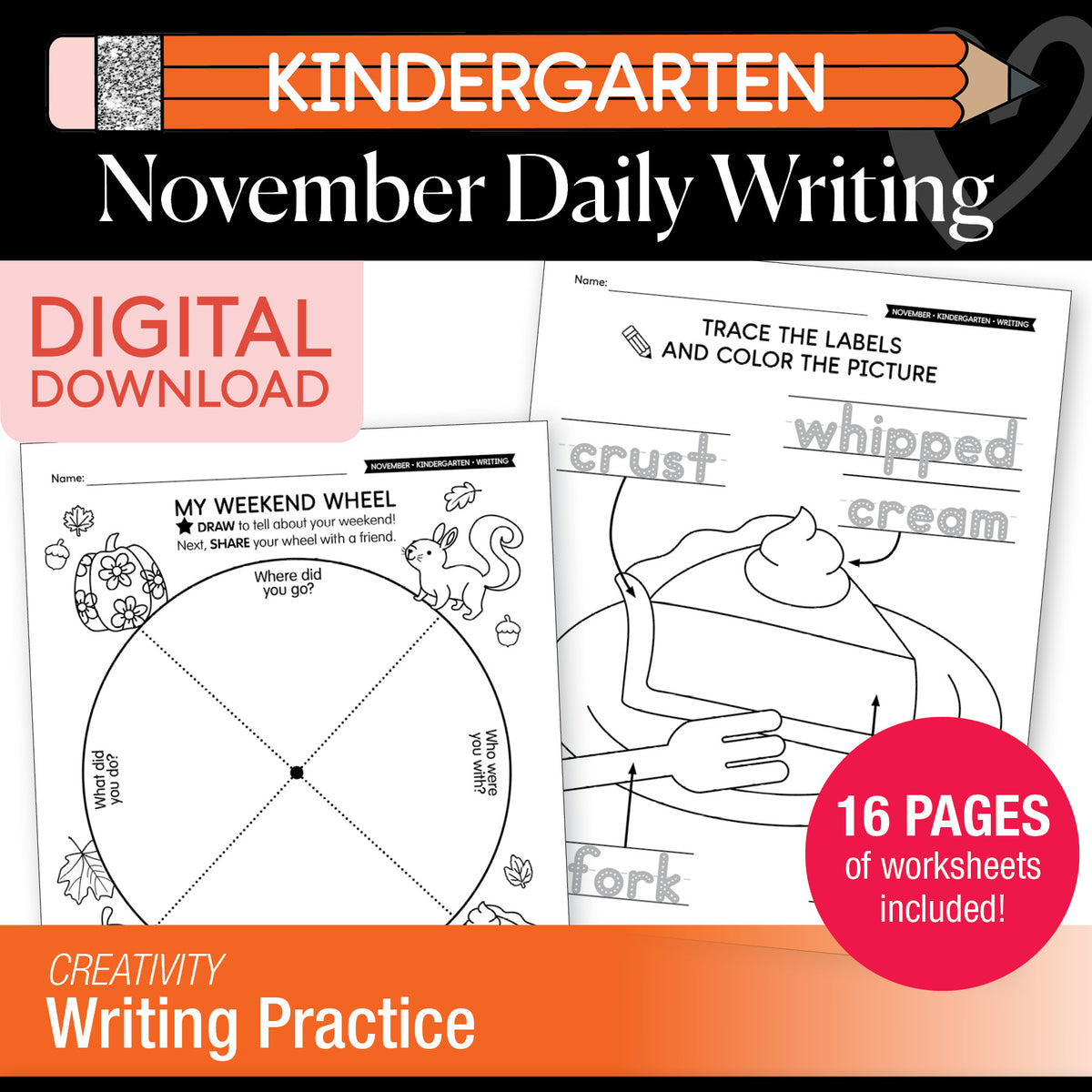 Printable Kindergarten November Daily Writing