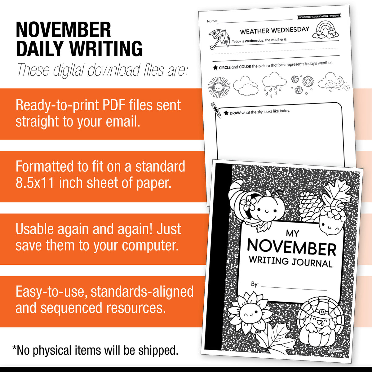 Printable Kindergarten November Daily Writing