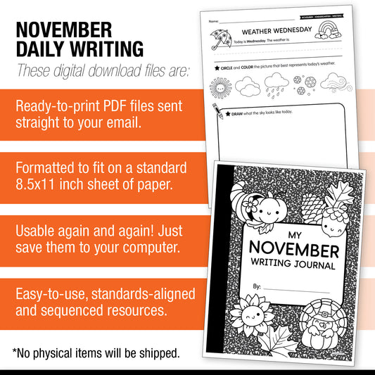 Printable Kindergarten November Daily Writing