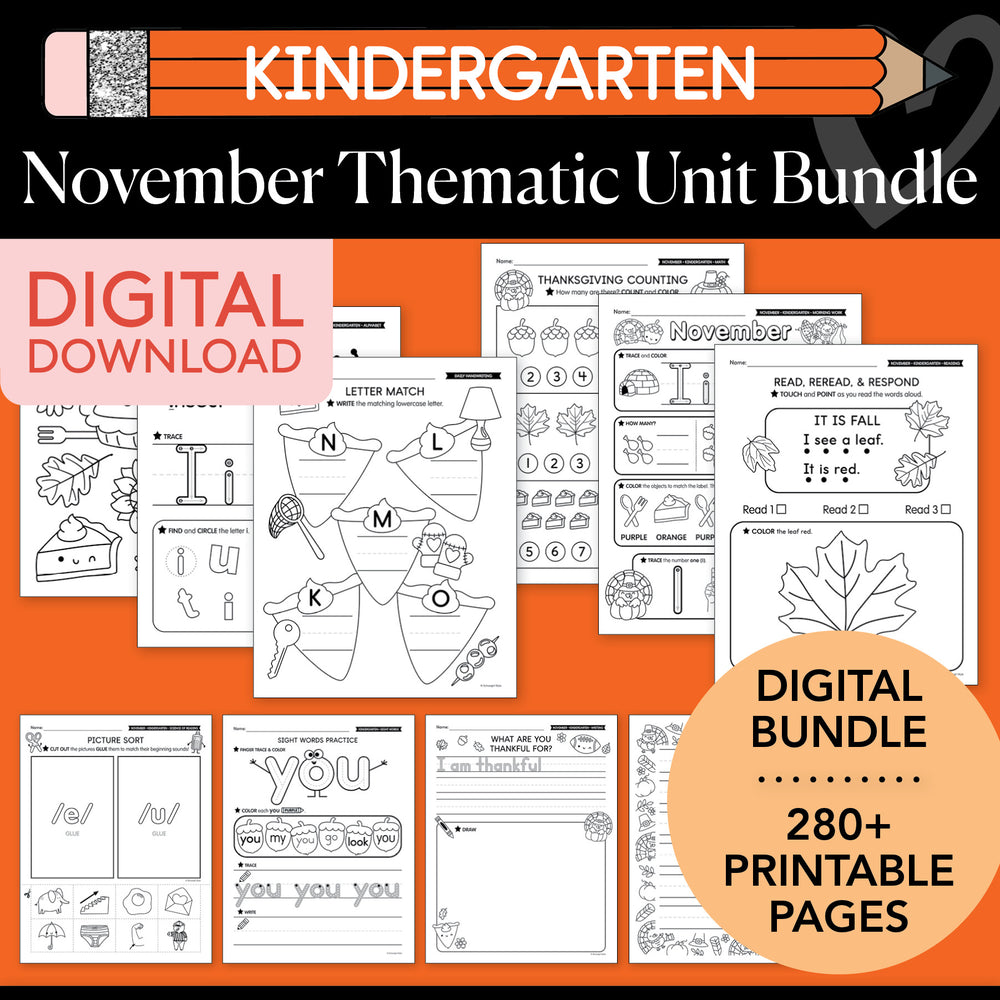 Printable Kindergarten November Thematic Unit Bundle