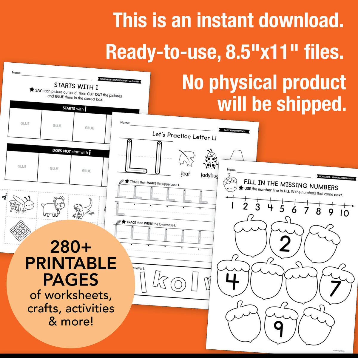 Printable Kindergarten November Thematic Unit Bundle