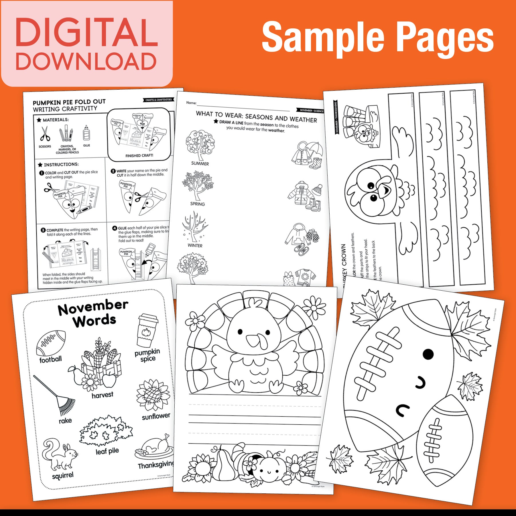 Printable Kindergarten November Thematic Unit Bundle