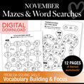 Load image into Gallery viewer, Printable November Mazes and Word Searches
