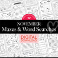 Load image into Gallery viewer, Printable November Mazes and Word Searches

