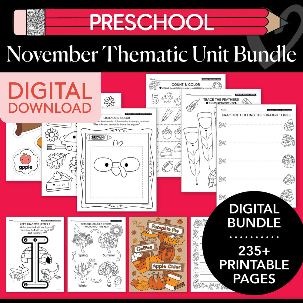 Printable Preschool November Thematic Unit Bundle