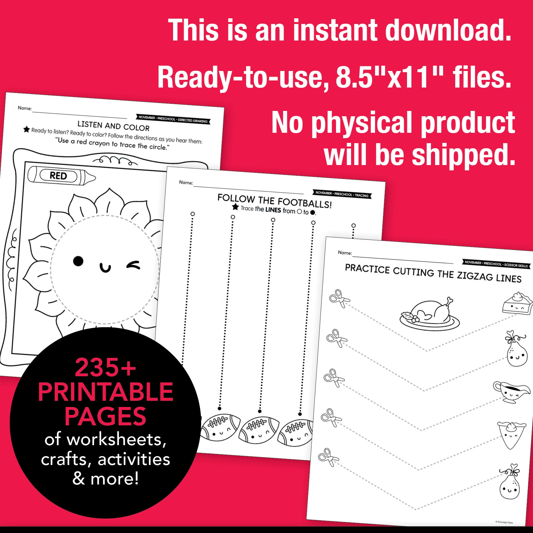 Printable Preschool November Thematic Unit Bundle