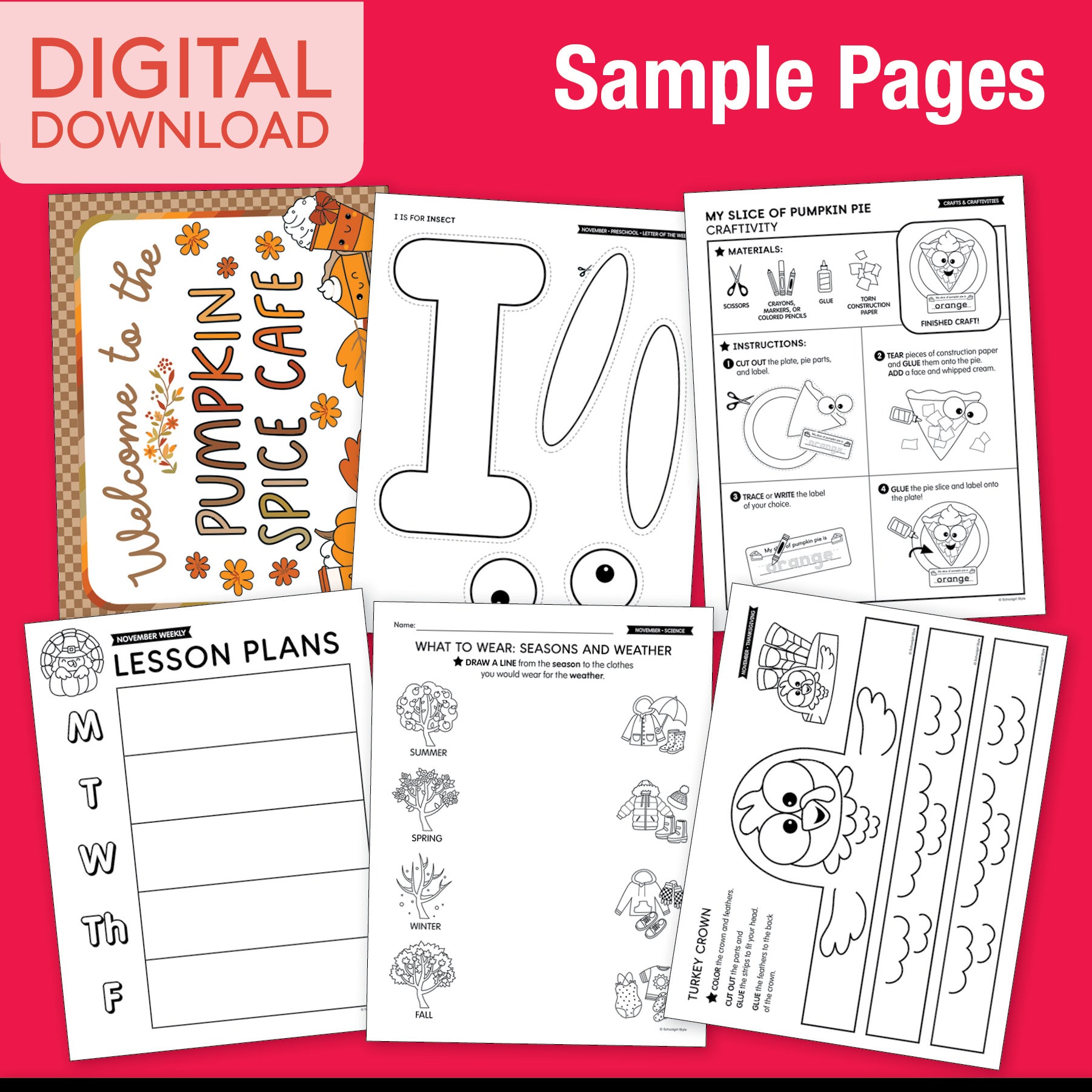 Printable Preschool November Thematic Unit Bundle
