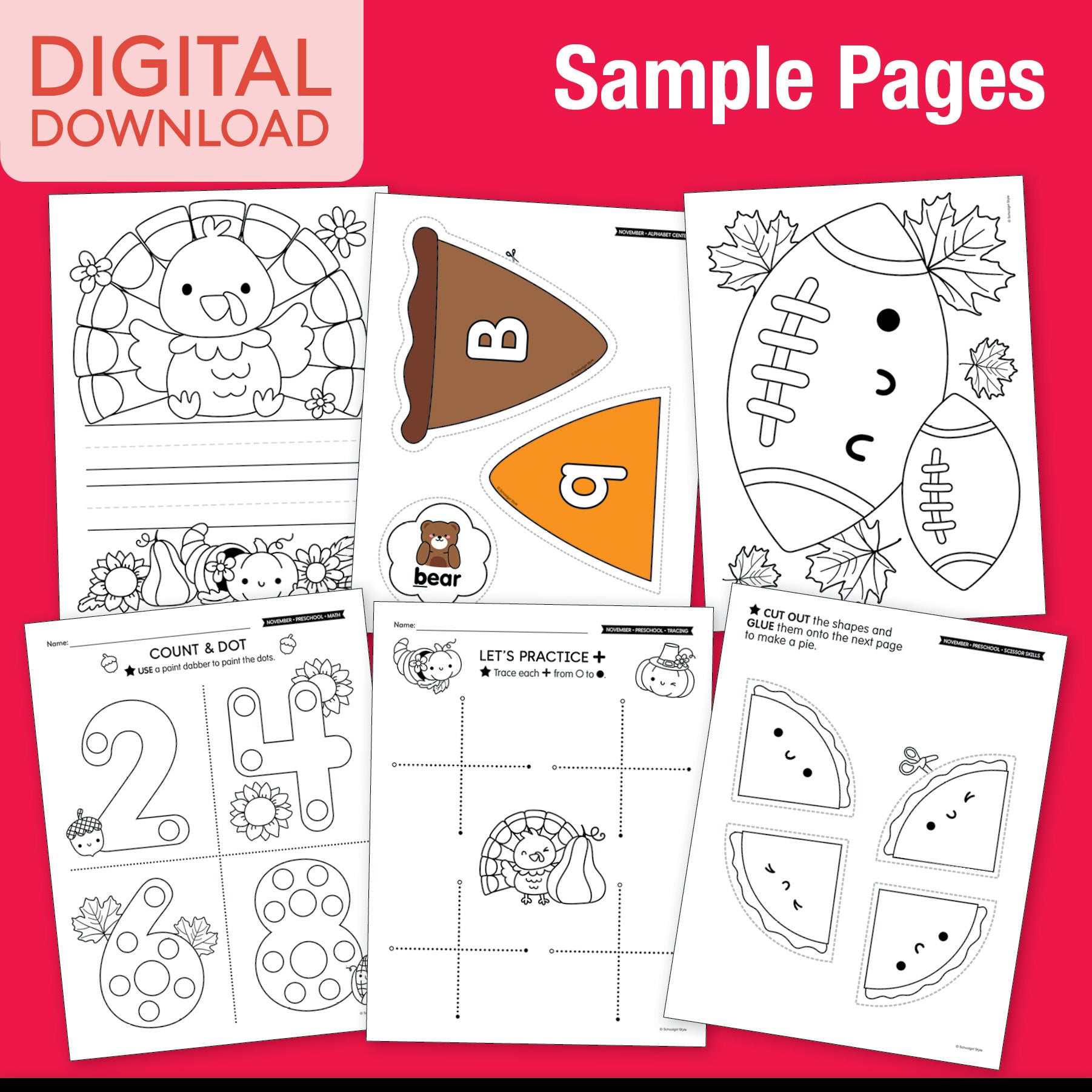 Printable Preschool November Thematic Unit Bundle