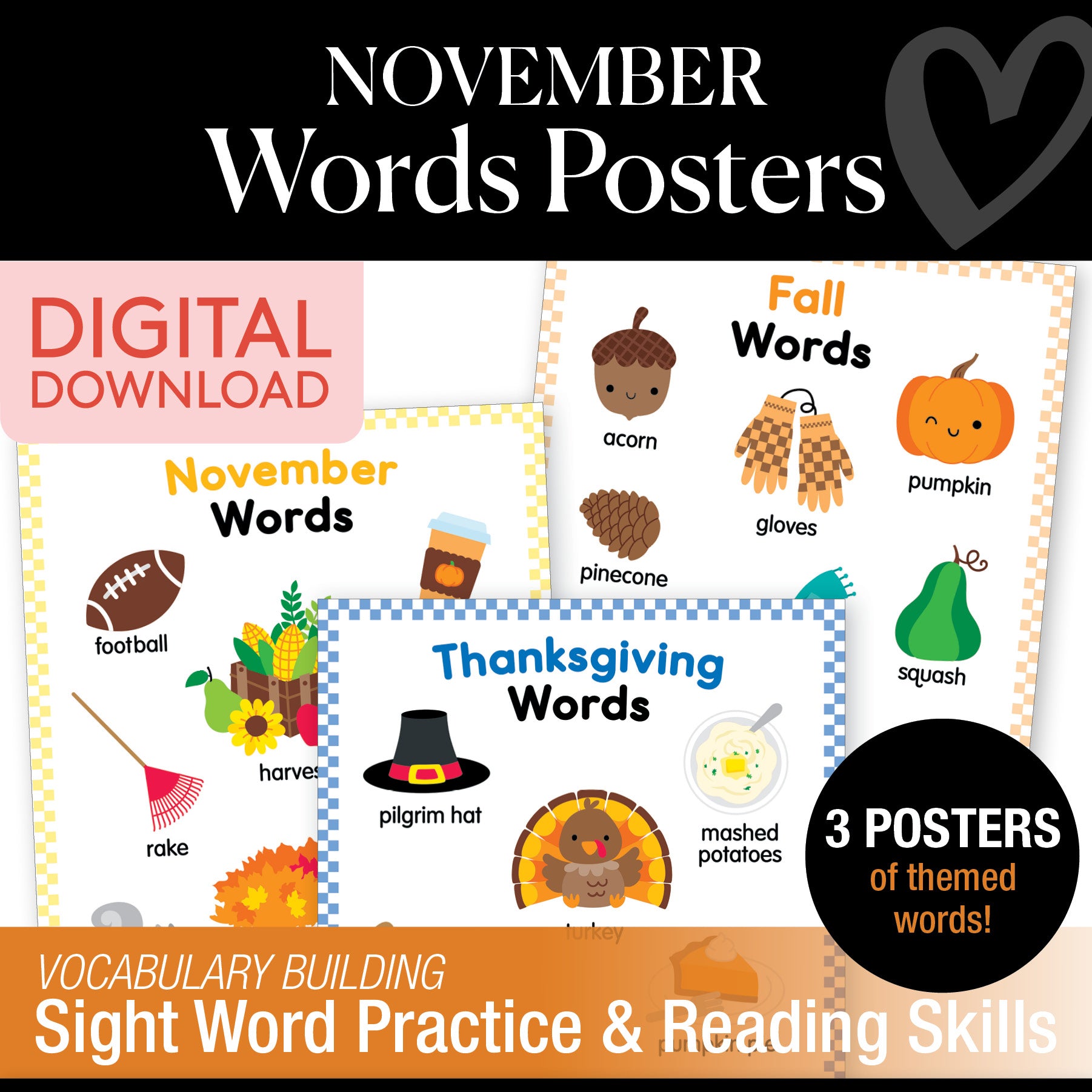Printable November Words Posters