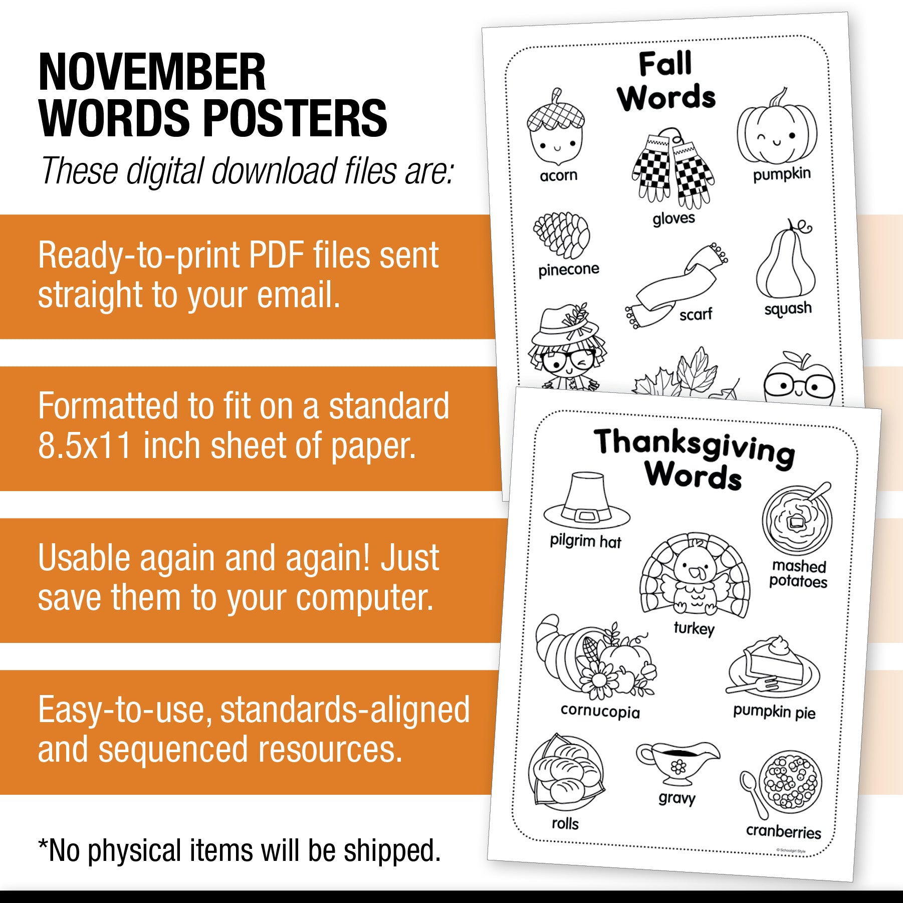 Printable November Words Posters