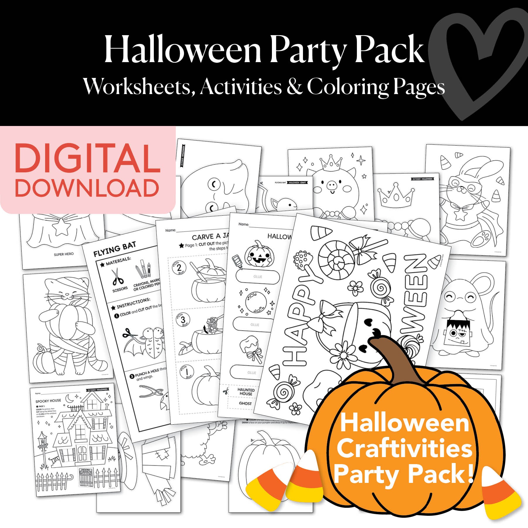 Printable Halloween Worksheets, Activities and Coloring Pages | Halloween Party Pack