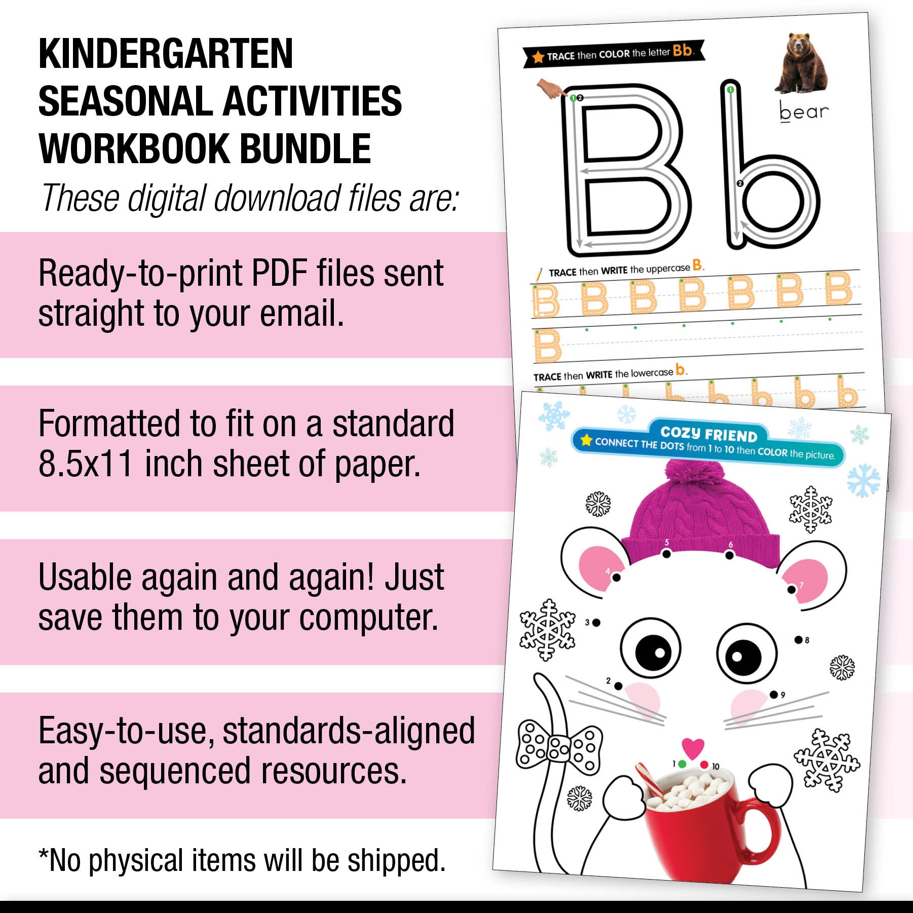 Printable Kindergarten Seasonal Activities Workbook Bundle