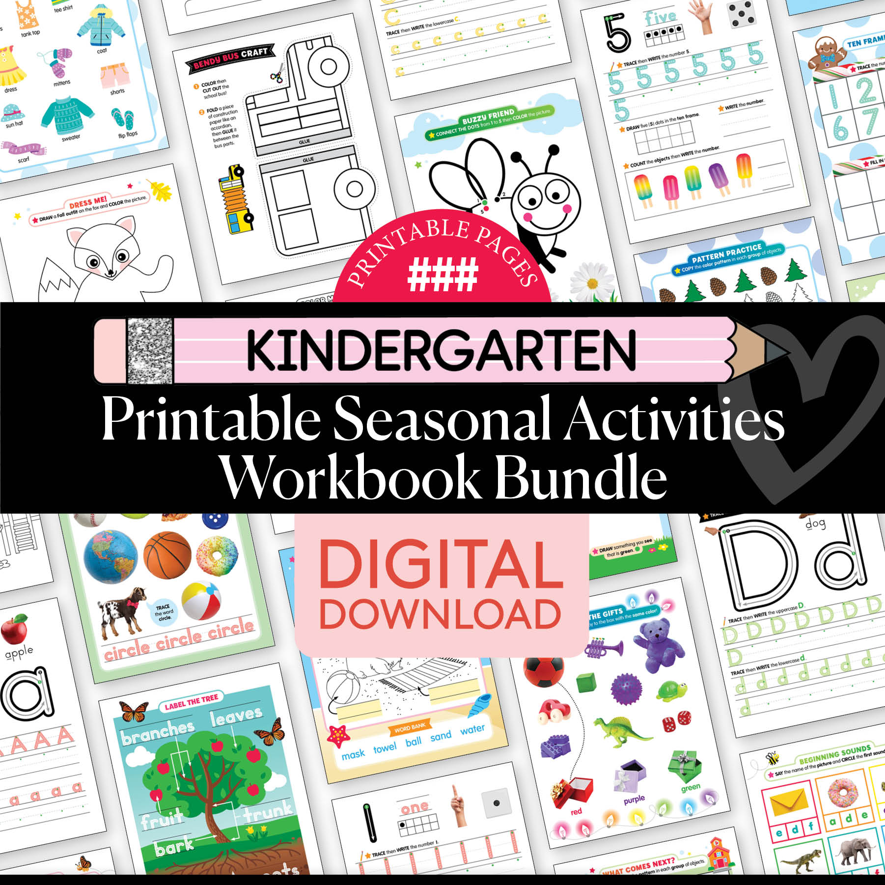 Printable Kindergarten Seasonal Activities Workbook Bundle