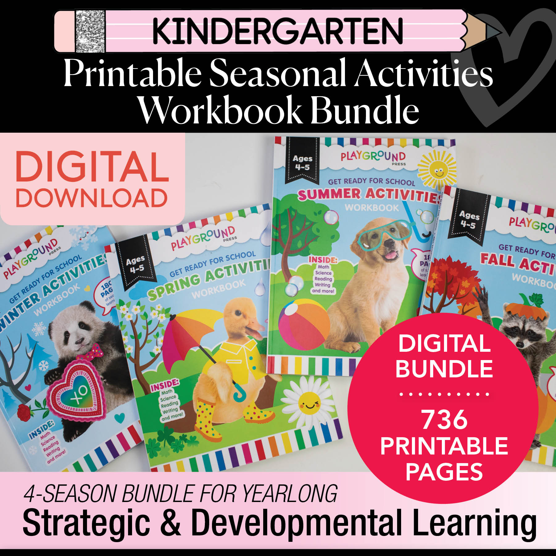 Printable Kindergarten Seasonal Activities Workbook Bundle