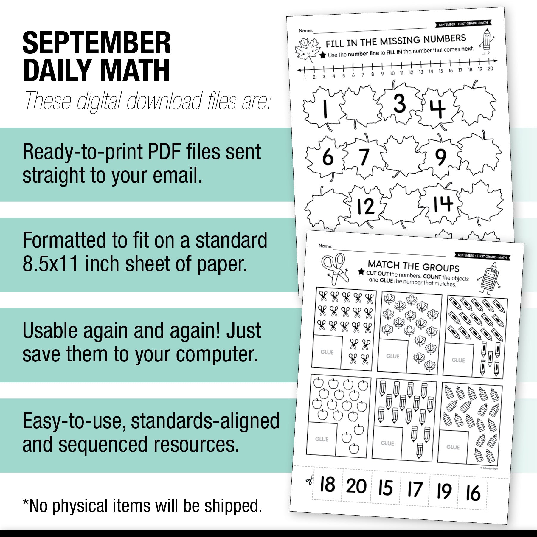 First Grade September Daily Math Worksheets