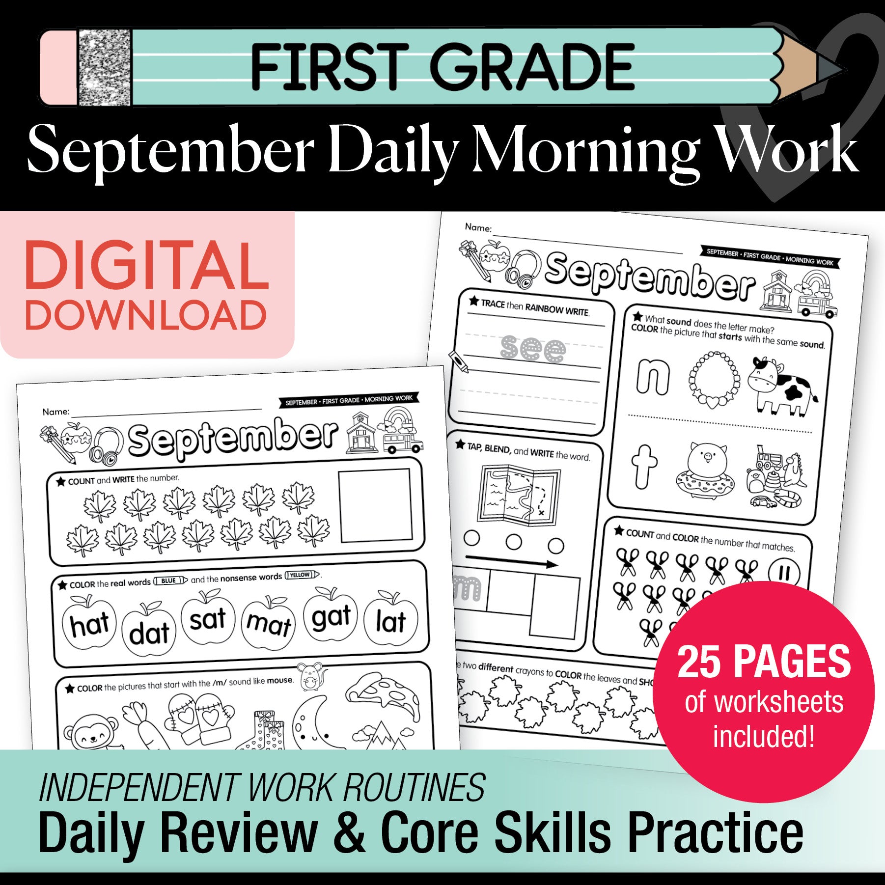 First Grade September Daily Morning Work