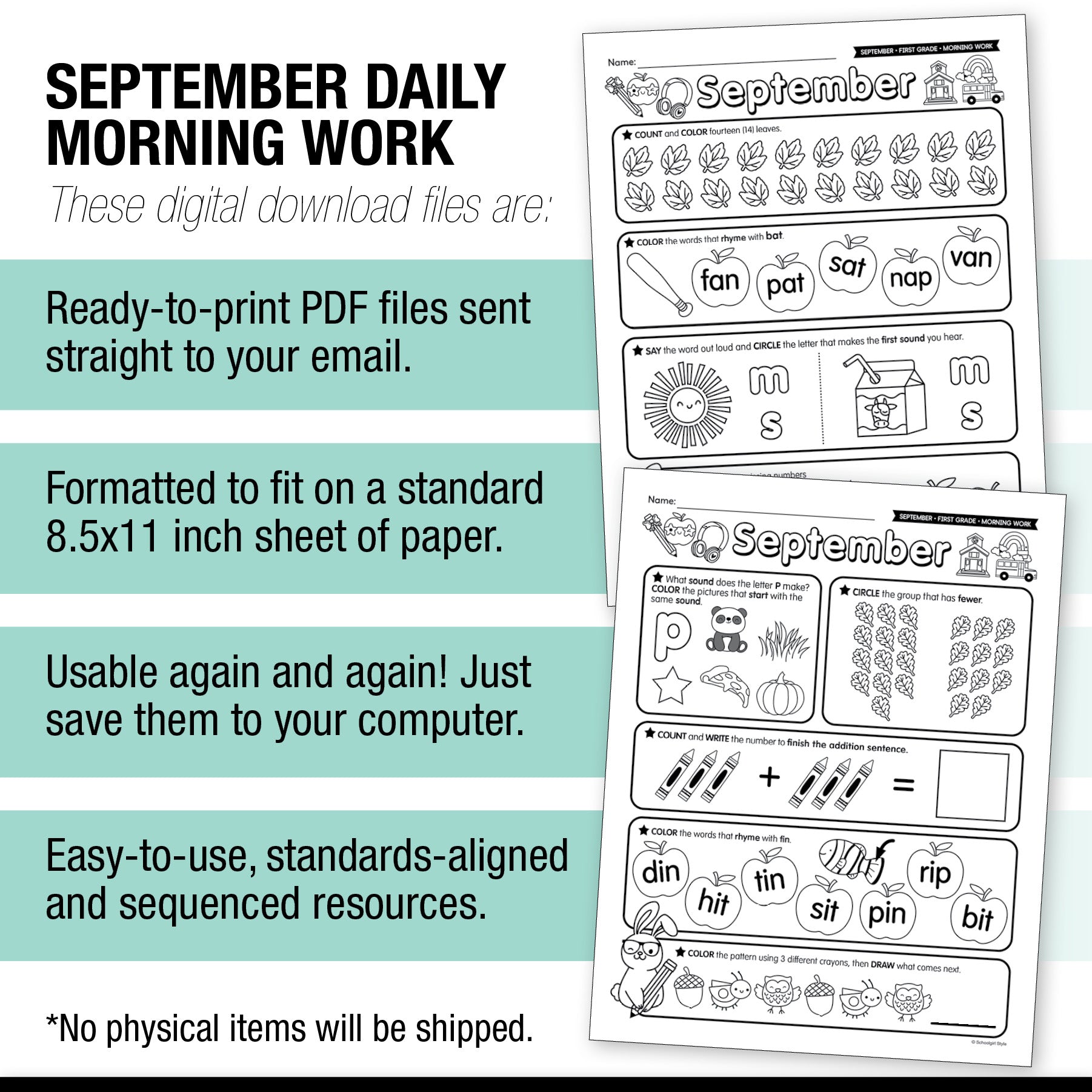 First Grade September Daily Morning Work