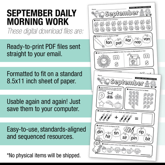 First Grade September Daily Morning Work
