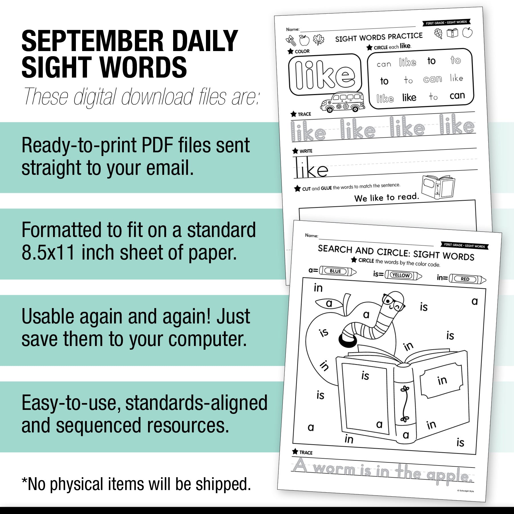 First Grade September Daily Sight Words