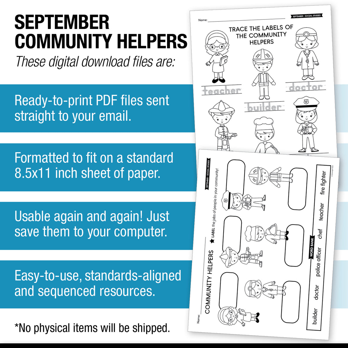 Printable First & Second Grade September Community Helpers Worksheets & Activities