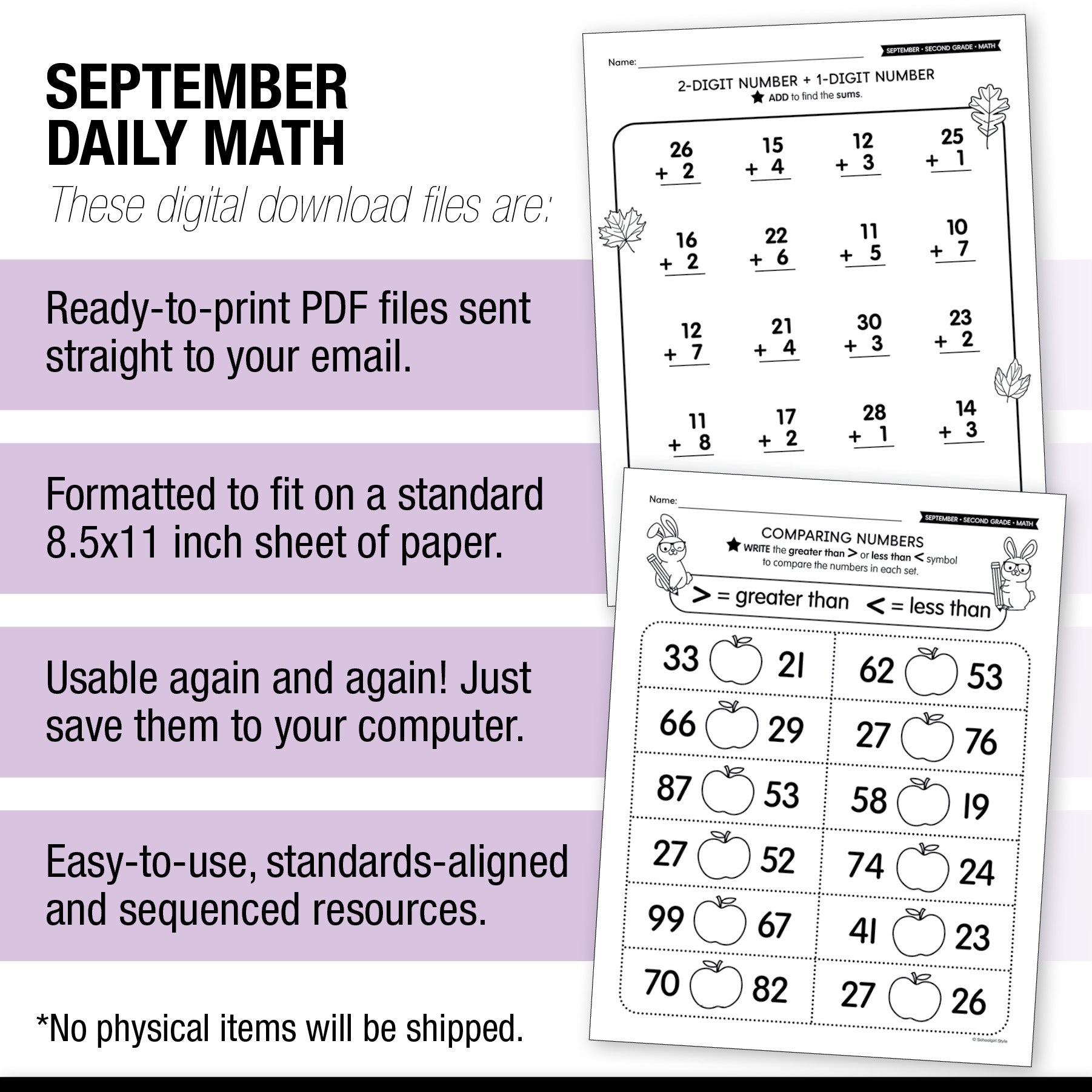 Second Grade September Daily Math Worksheets