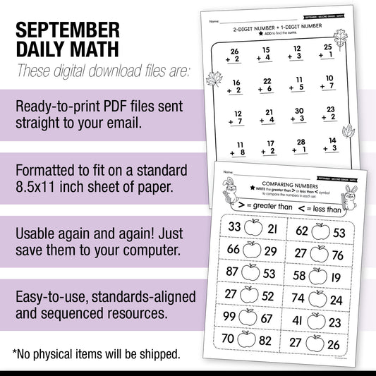 Second Grade September Daily Math Worksheets