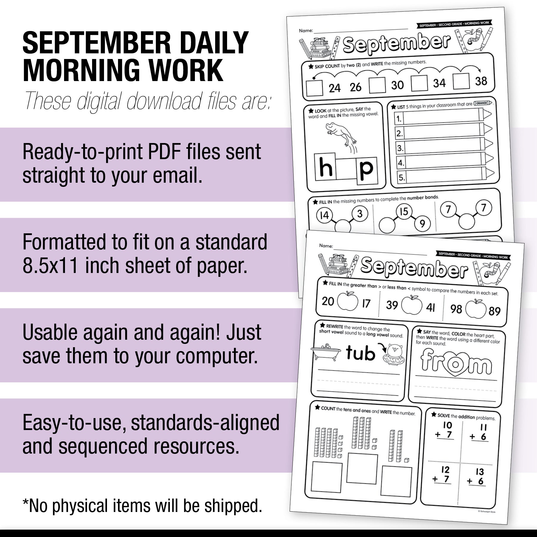 Second Grade September Daily Morning Work