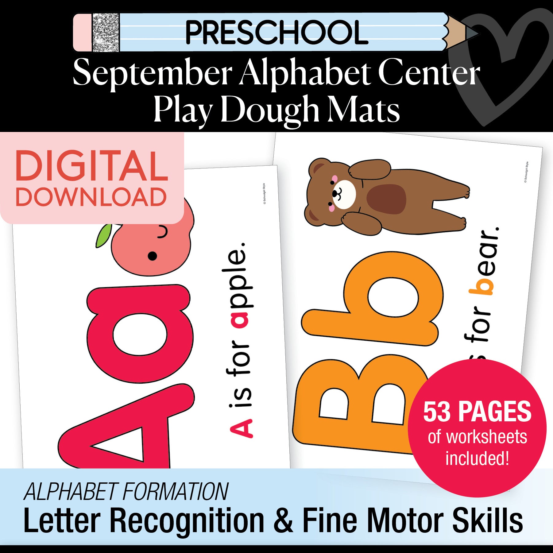 Preschool September Daily Alphabet Play Dough Mats