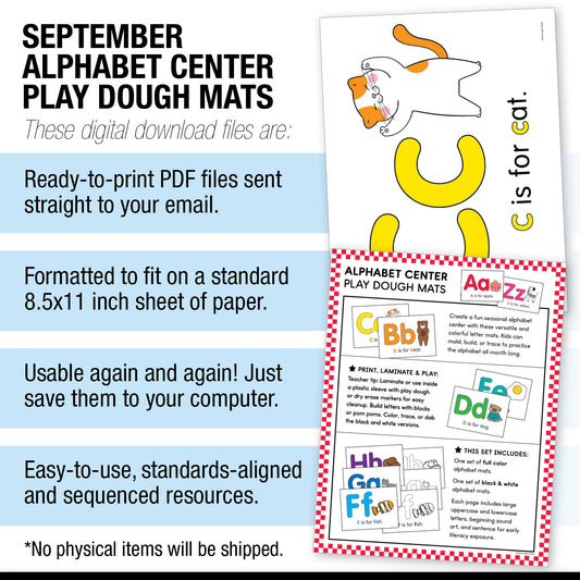 Preschool September Daily Alphabet Play Dough Mats