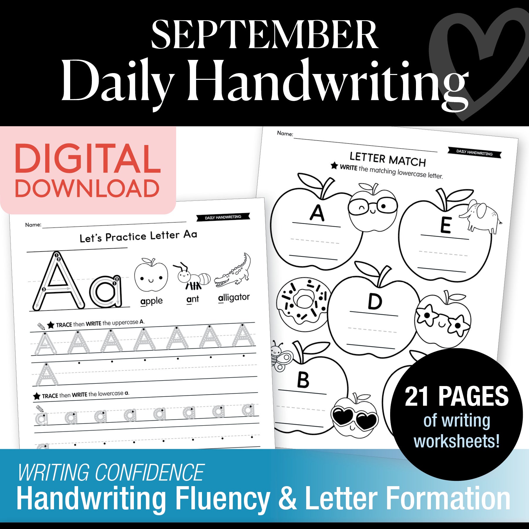 Kindergarten September Daily Handwriting Worksheets
